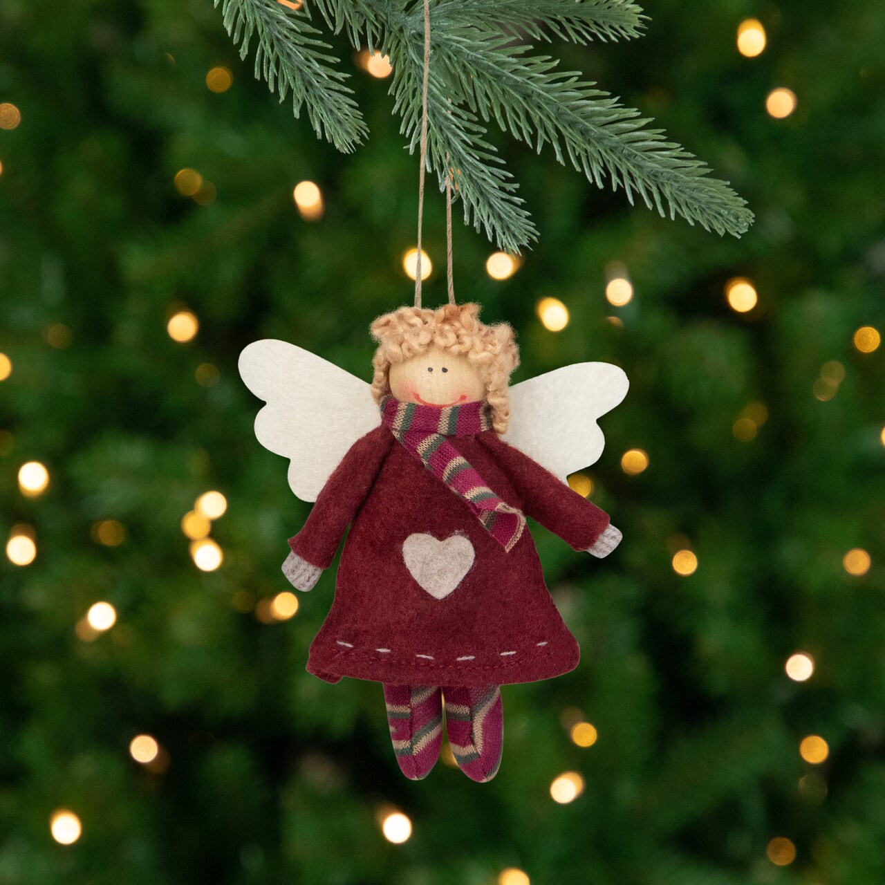 Northlight Angel Girl with Wings Hanging Christmas Ornament - 4.25" - Burgundy and Beige